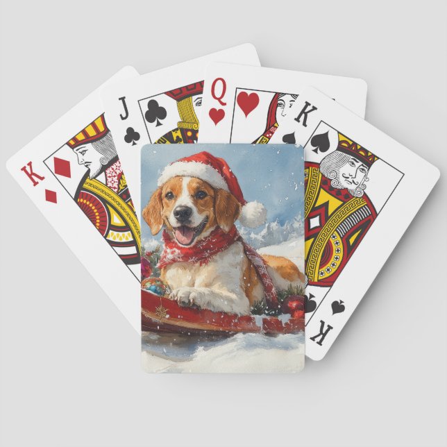 American English Foxhound in Sledge Christmas Playing Cards (Back)