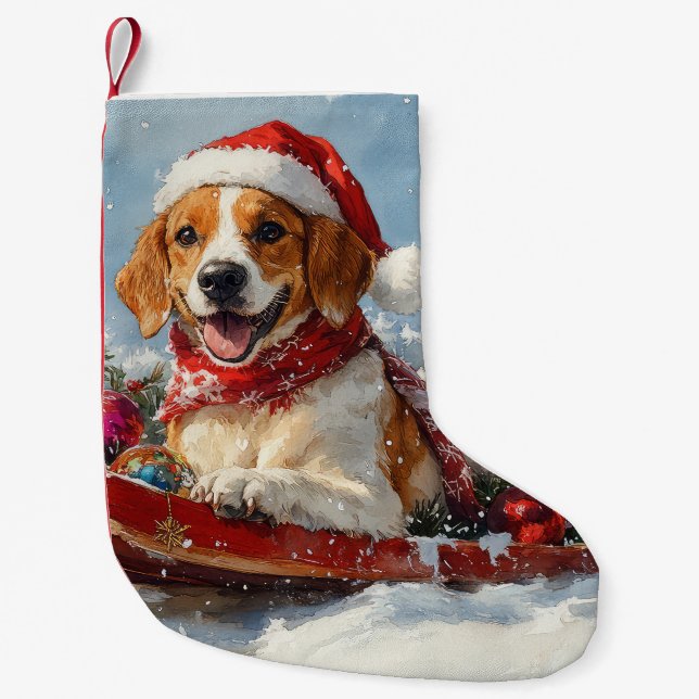 American English Foxhound in Sledge Christmas Small Christmas Stocking (Front)