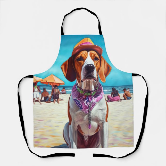 American English Foxhound on Beach, summer gift  Apron (Front)