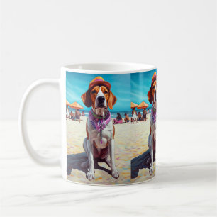 American English Foxhound on Beach, summer gift  Coffee Mug