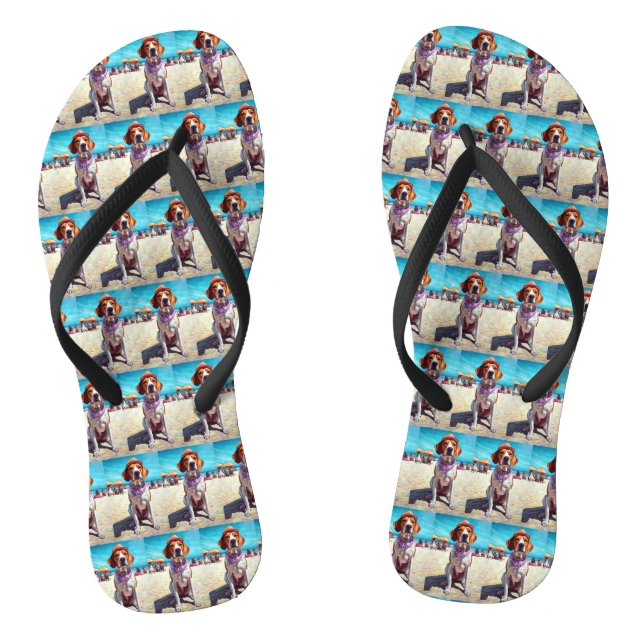 American English Foxhound on Beach, summer gift  Flip Flops (Footbed)