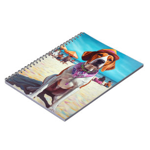 American English Foxhound on Beach, summer gift  Notebook