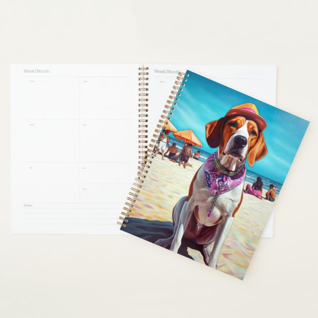 American English Foxhound on Beach, summer gift  Planner (Display)