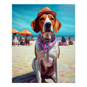 American English Foxhound on Beach, summer gift Poster