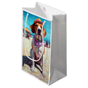 American English Foxhound on Beach, summer gift Small Gift Bag