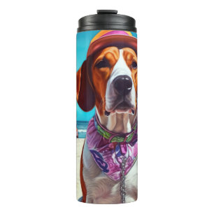 American English Foxhound on Beach, summer gift Thermal Tumbler