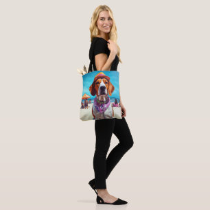 American English Foxhound on Beach, summer gift Tote Bag