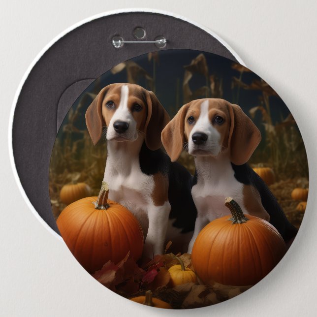 American English Foxhound Puppy Autumn Delight 6 Cm Round Badge (Front & Back)