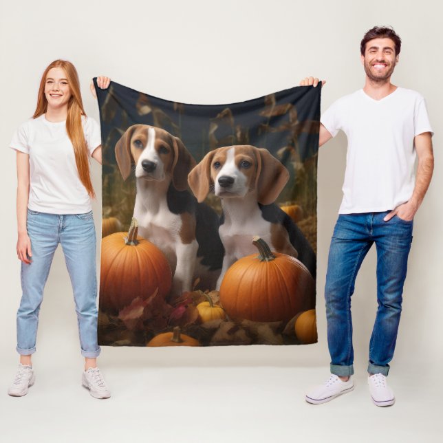 American English Foxhound Puppy Autumn Delight Fleece Blanket (In Situ)