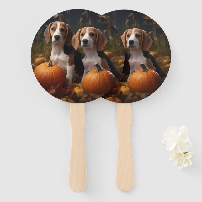American English Foxhound Puppy Autumn Delight Hand Fan (Front and Back)