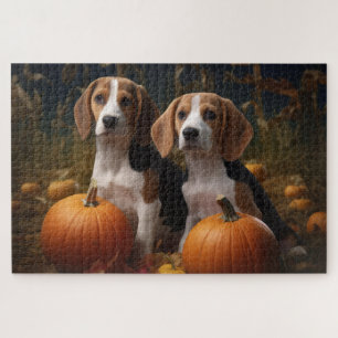 American English Foxhound Puppy Autumn Delight Jigsaw Puzzle