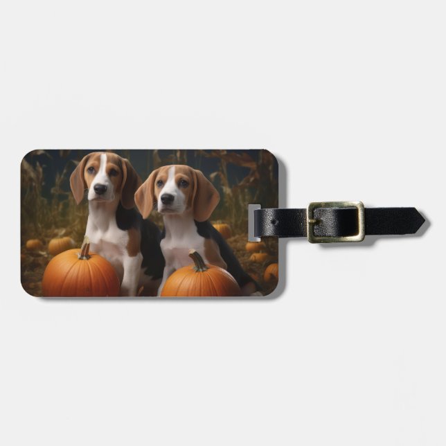 American English Foxhound Puppy Autumn Delight Luggage Tag (Front Horizontal)