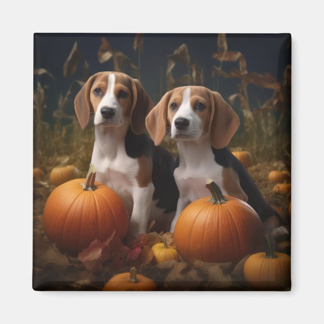 American English Foxhound Puppy Autumn Delight Magnet (Front)