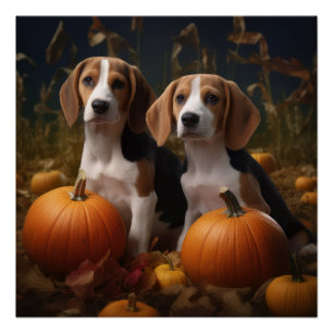 American English Foxhound Puppy Autumn Delight Poster