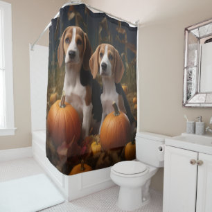 American English Foxhound Puppy Autumn Delight Shower Curtain