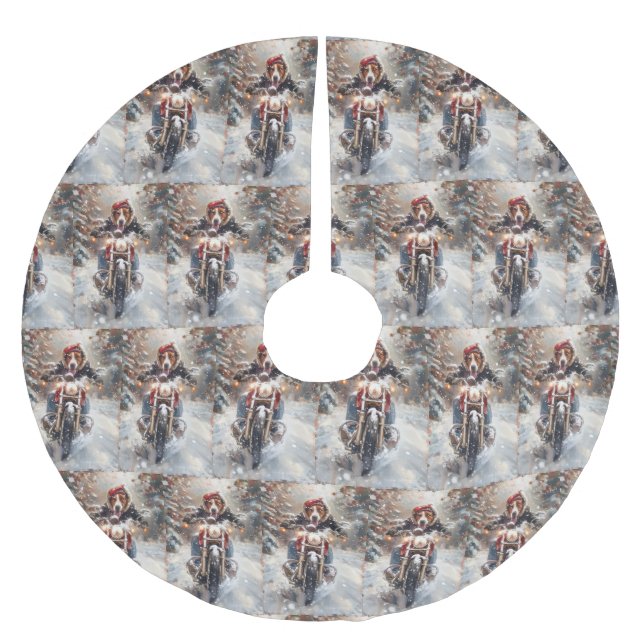 American English Foxhound Riding Bike Christmas Brushed Polyester Tree Skirt (Front)