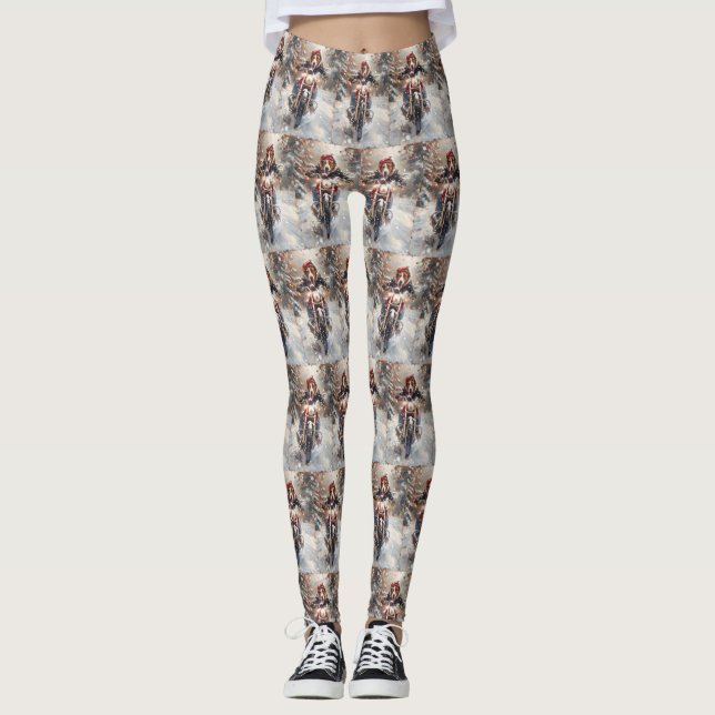 American English Foxhound Riding Bike Christmas Leggings (Front)