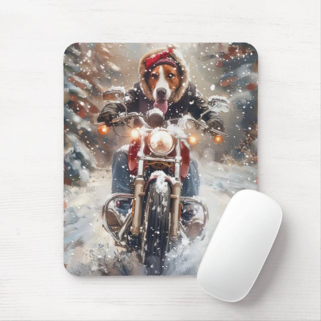 American English Foxhound Riding Bike Christmas Mouse Mat (With Mouse)
