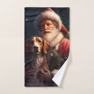 American English Foxhound Santa Claus Christmas Bath Towel Set