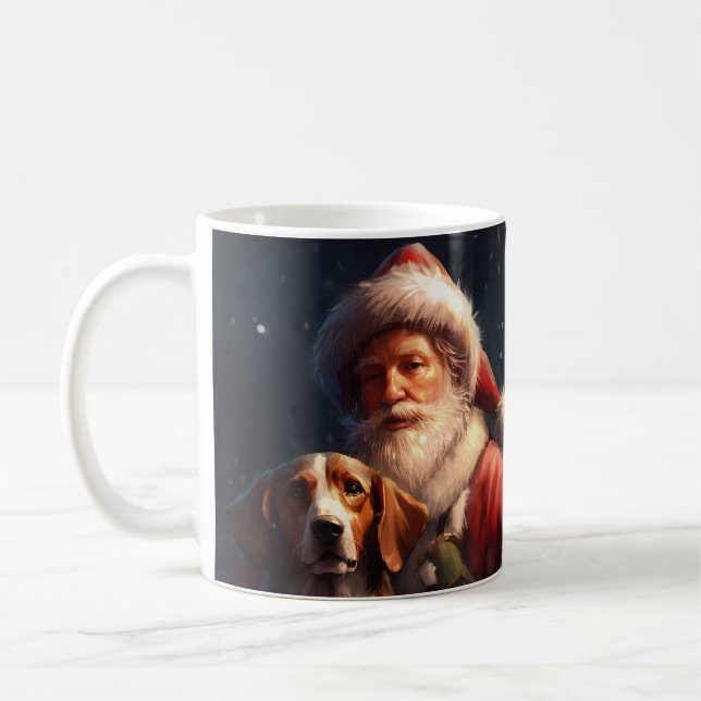 American English Foxhound Santa Claus Christmas Coffee Mug (Left)