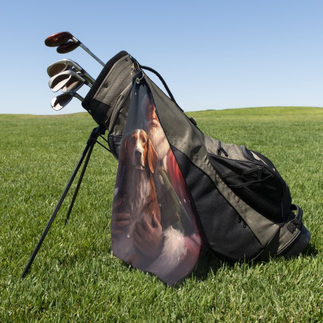 American English Foxhound Santa Claus Christmas Golf Towel (Green)