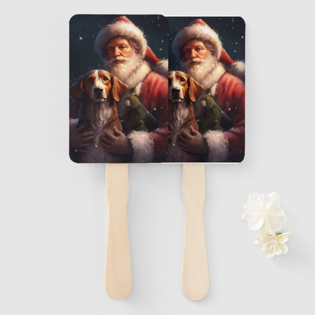 American English Foxhound Santa Claus Christmas Hand Fan (Front and Back)