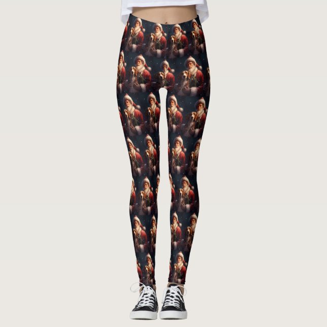 American English Foxhound Santa Claus Christmas Leggings (Front)