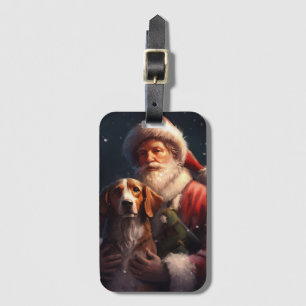 American English Foxhound Santa Claus Christmas Luggage Tag