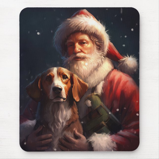 American English Foxhound Santa Claus Christmas Mouse Mat (Front)