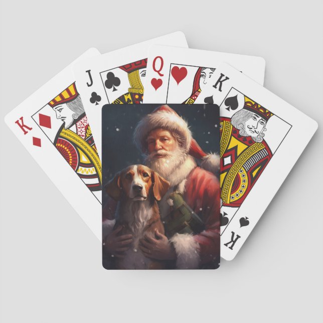 American English Foxhound Santa Claus Christmas Playing Cards (Back)