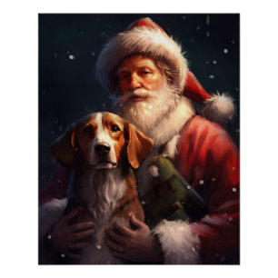 American English Foxhound Santa Claus Christmas Poster