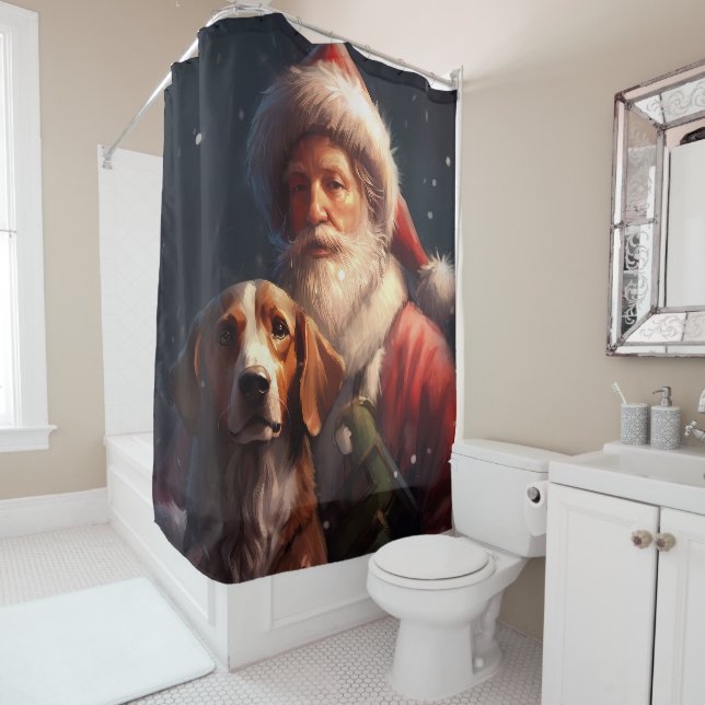 American English Foxhound Santa Claus Christmas Shower Curtain (In Situ)