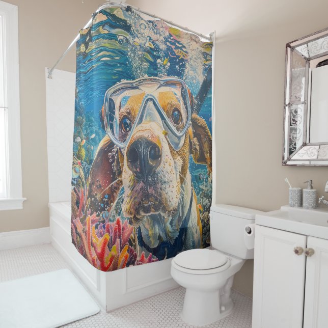 American English Foxhound Scuba Diving Underwater Shower Curtain (In Situ)