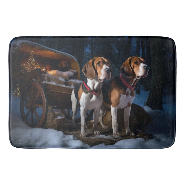 American English Foxhound Snowy Sleigh Christmas Bath Mat (Front)