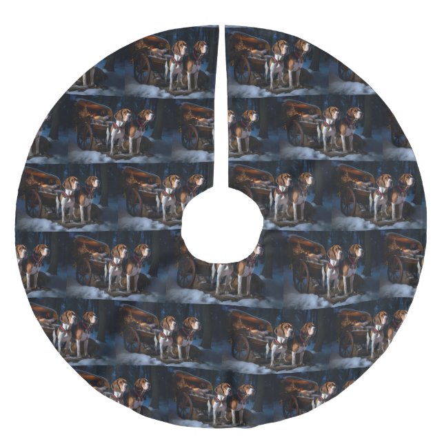 American English Foxhound Snowy Sleigh Christmas Brushed Polyester Tree Skirt (Front)