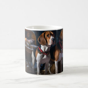 American English Foxhound Snowy Sleigh Christmas Coffee Mug