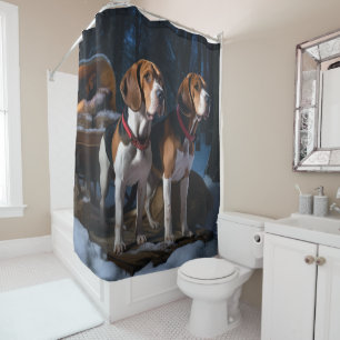 American English Foxhound Snowy Sleigh Christmas Shower Curtain
