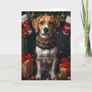 American English Foxhound With Christmas Gifts Card