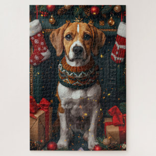 American English Foxhound With Christmas Gifts  Jigsaw Puzzle