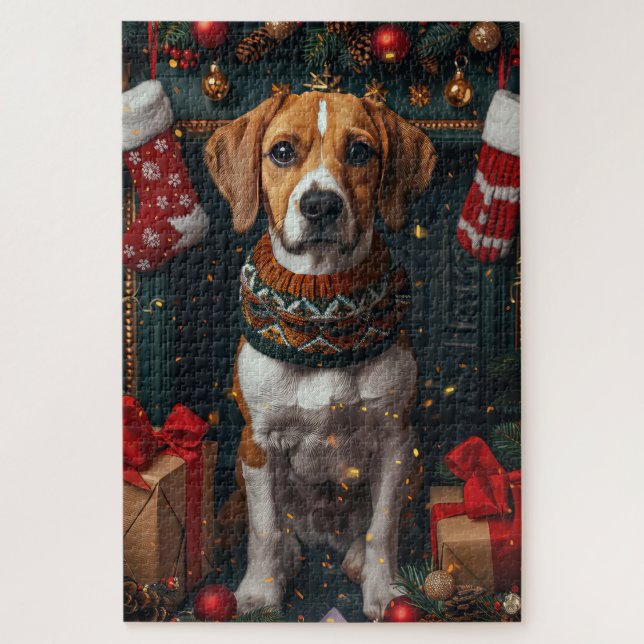 American English Foxhound With Christmas Gifts  Jigsaw Puzzle (Vertical)