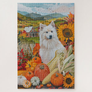 American Eskimo Autumn Harvest Thanksgiving Dog  Jigsaw Puzzle