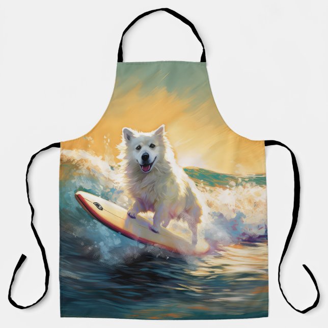 American Eskimo Beach Surfing Painting  Apron (Front)