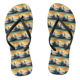 American Eskimo Beach Surfing Painting  Flip Flops