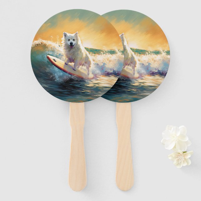 American Eskimo Beach Surfing Painting  Hand Fan (Front and Back)