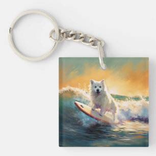 American Eskimo Beach Surfing Painting  Key Ring