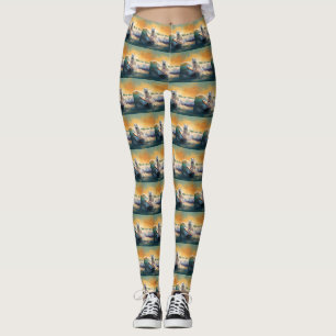 American Eskimo Beach Surfing Painting Leggings