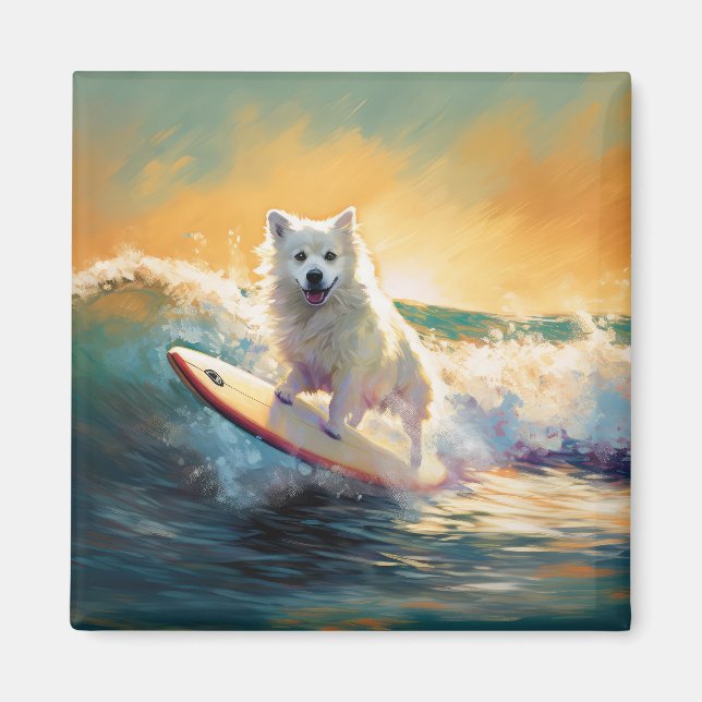 American Eskimo Beach Surfing Painting  Magnet (Front)