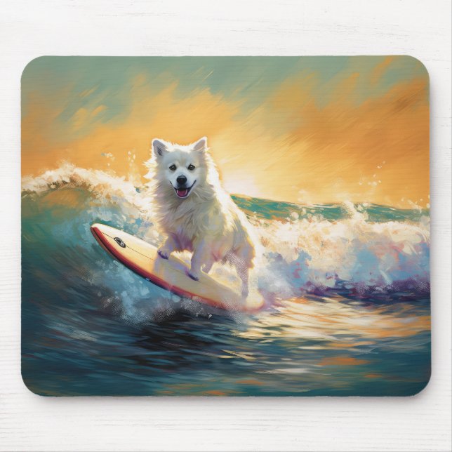 American Eskimo Beach Surfing Painting  Mouse Mat (Front)