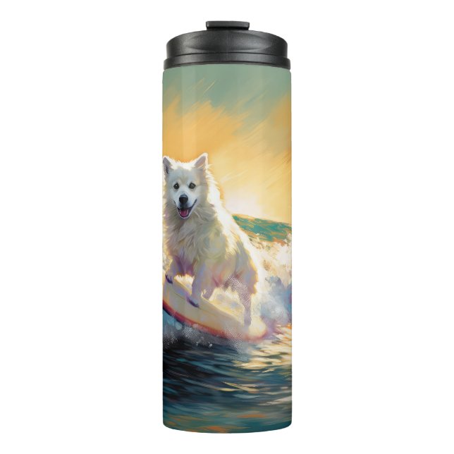 American Eskimo Beach Surfing Painting  Thermal Tumbler (Front)