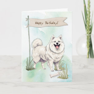 American Eskimo Breed Dog Under Birthday Sign Card